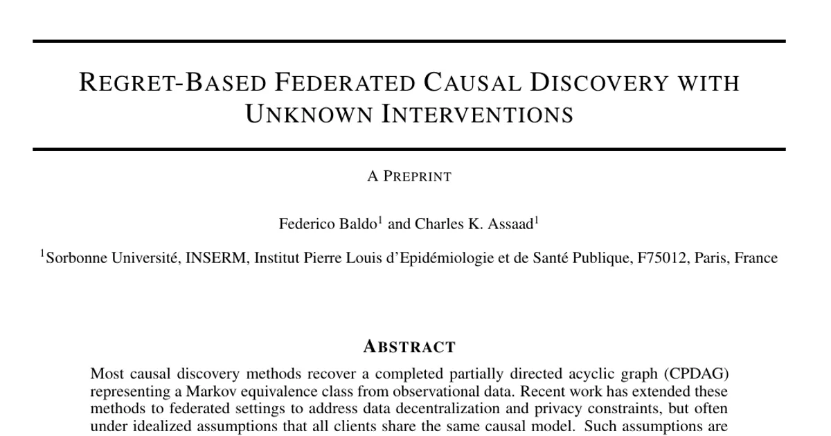 Regret-Based Federated Causal Discovery with Unknown Interventions