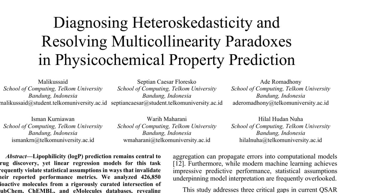 Diagnosing Heteroskedasticity and Resolving Multicollinearity Paradoxes in Physicochemical Property Prediction