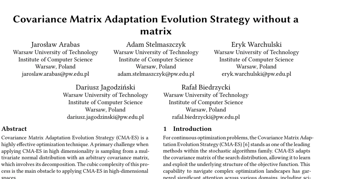 Covariance Matrix Adaptation Evolution Strategy without a matrix