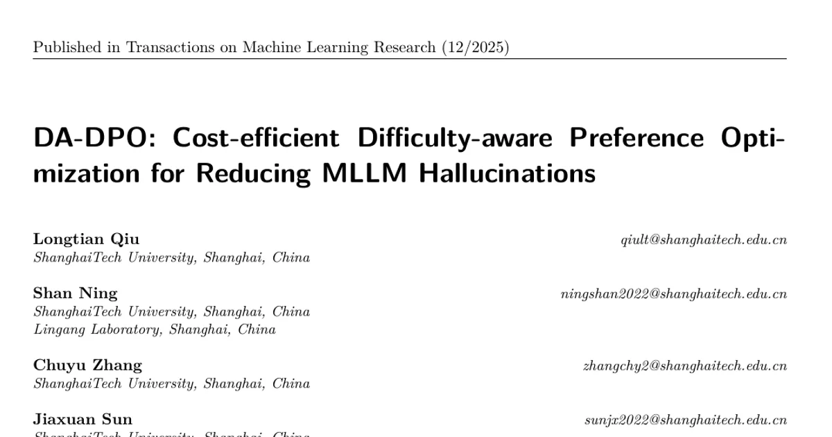DA-DPO: Cost-efficient Difficulty-aware Preference Optimization for Reducing MLLM Hallucinations