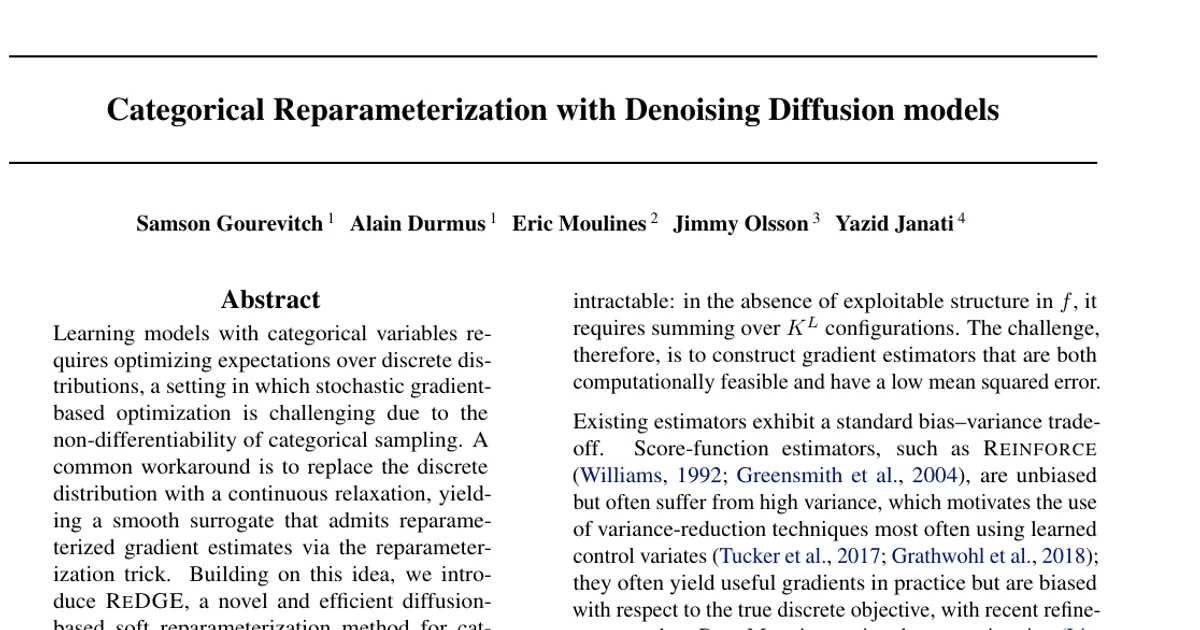 Categorical Reparameterization with Denoising Diffusion models