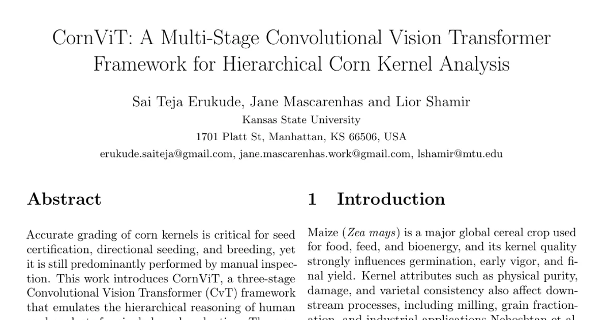 CornViT: A Multi-Stage Convolutional Vision Transformer Framework for Hierarchical Corn Kernel Analysis