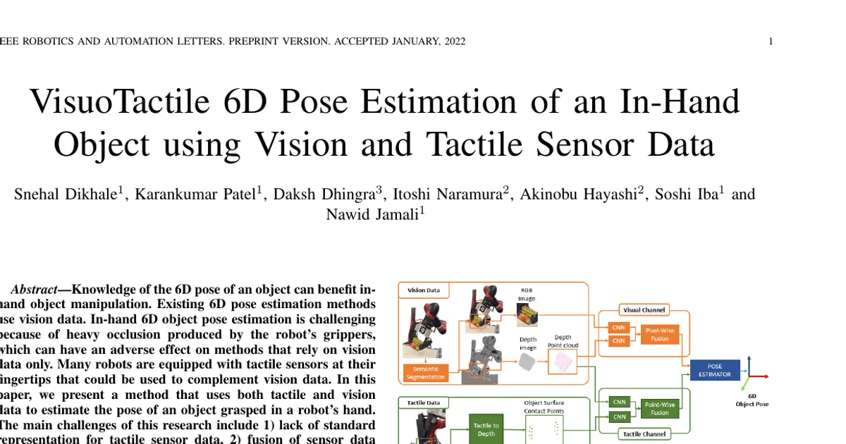 VisuoTactile 6D Pose Estimation of an In-Hand Object using Vision and Tactile Sensor Data