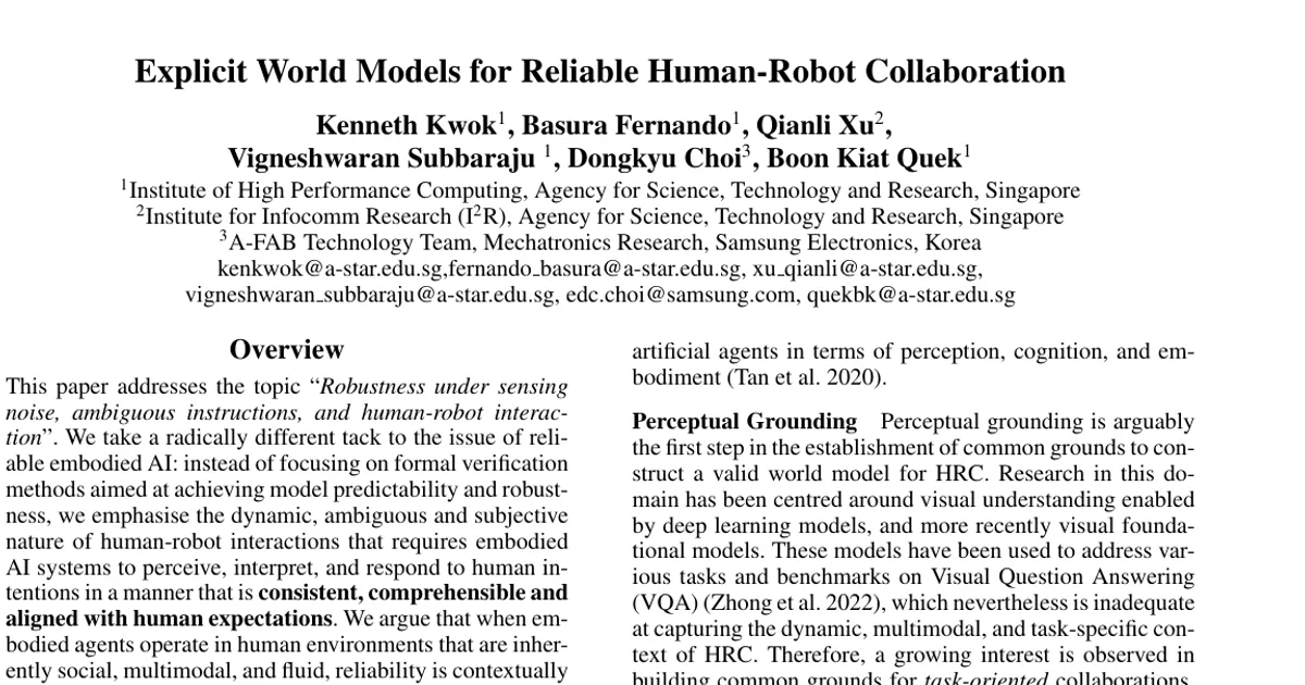Explicit World Models for Reliable Human-Robot Collaboration