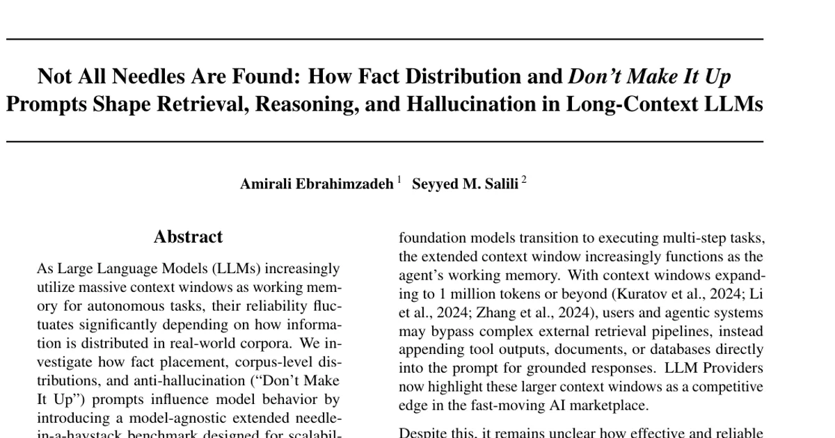 Not All Needles Are Found: How Fact Distribution and Don't Make It Up Prompts Shape Retrieval, Reasoning, and Hallucination in Long-Context LLMs