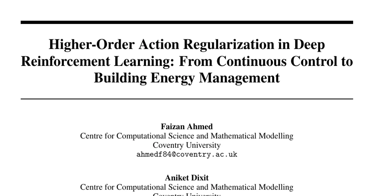Higher-Order Action Regularization in Deep Reinforcement Learning: From Continuous Control to Building Energy Management