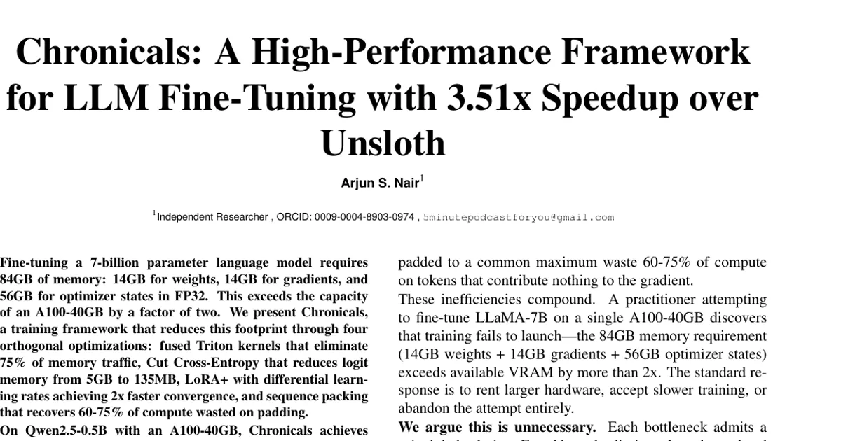Chronicals: A High-Performance Framework for LLM Fine-Tuning with 3.51x Speedup over Unsloth