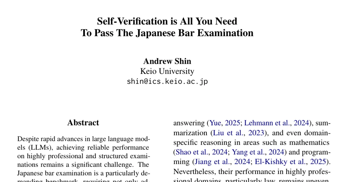 Self-Verification is All You Need To Pass The Japanese Bar Examination