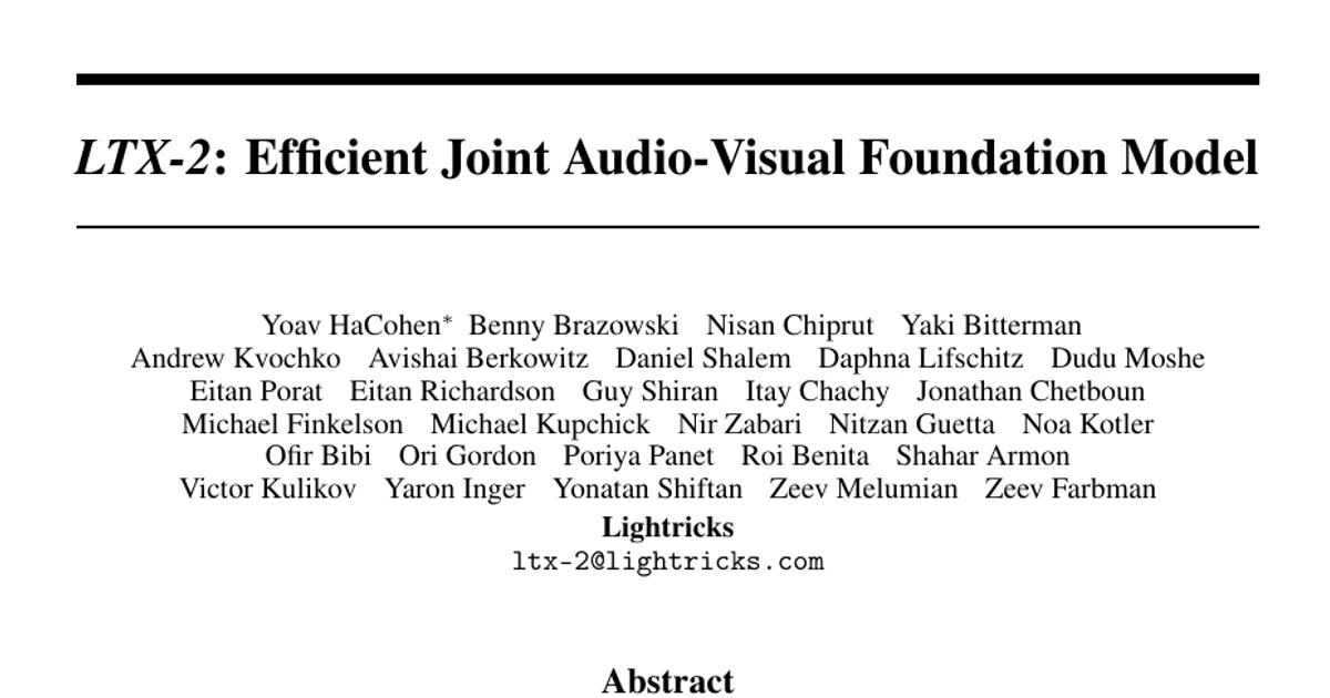 LTX-2: Efficient Joint Audio-Visual Foundation Model