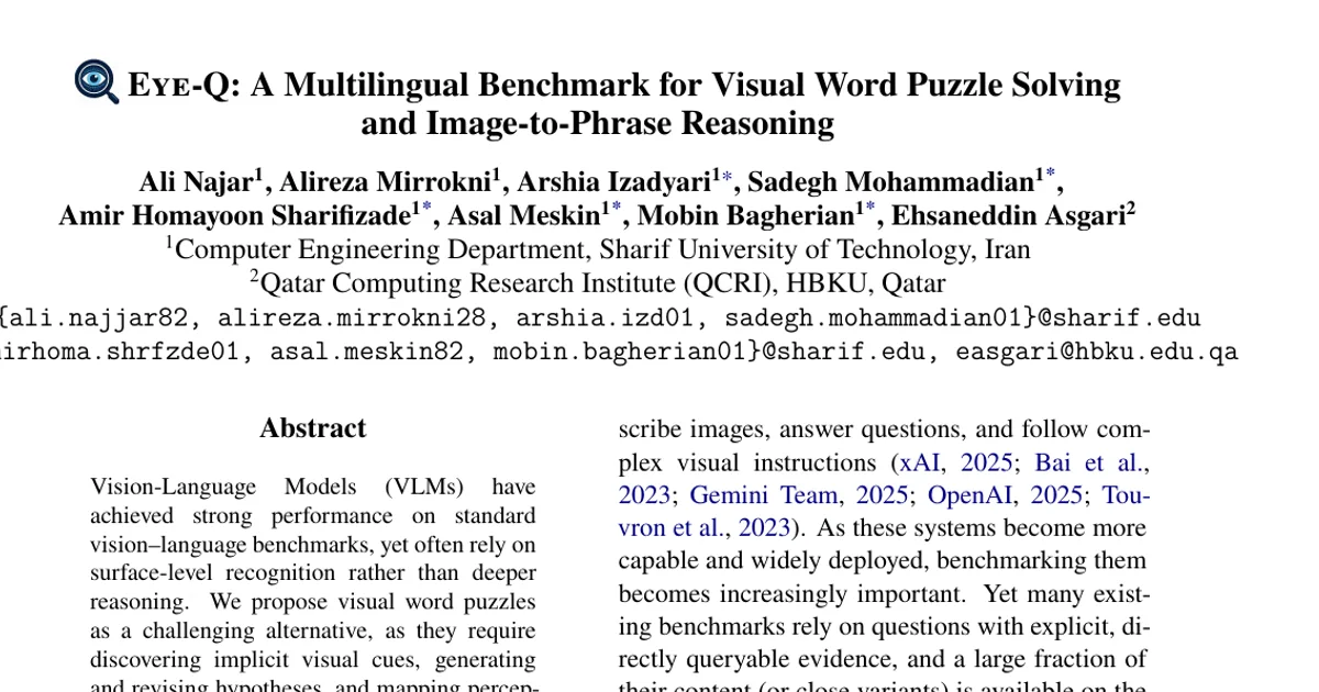 Eye-Q: A Multilingual Benchmark for Visual Word Puzzle Solving and Image-to-Phrase Reasoning