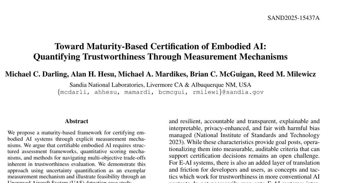 Toward Maturity-Based Certification of Embodied AI: Quantifying Trustworthiness Through Measurement Mechanisms