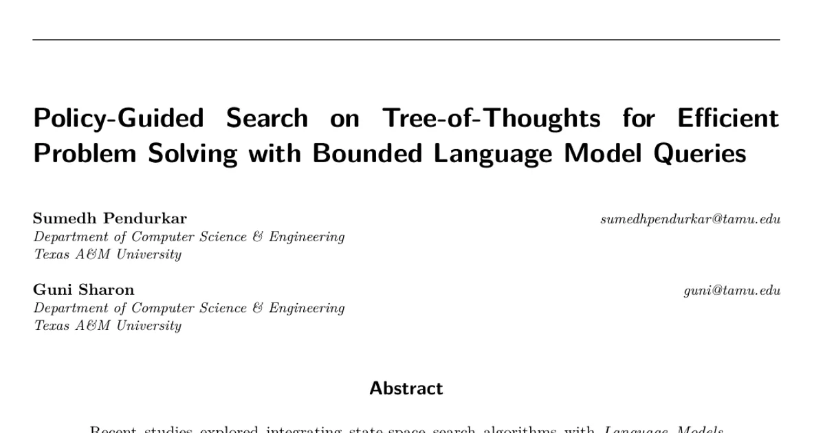 Policy-Guided Search on Tree-of-Thoughts for Efficient Problem Solving with Bounded Language Model Queries