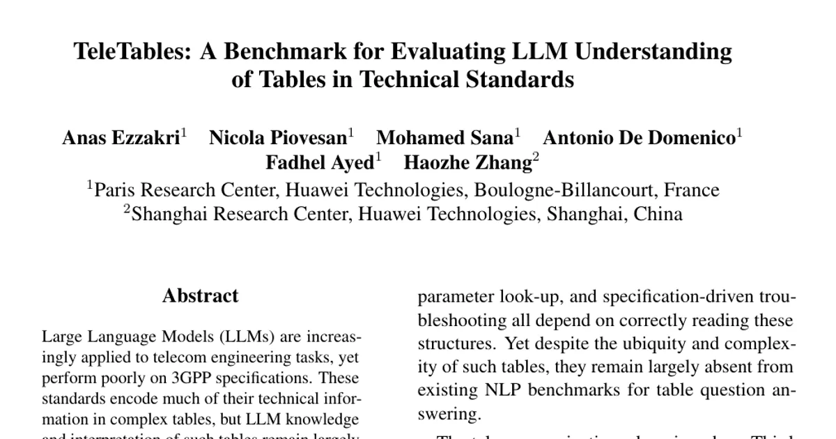 TeleTables: A Benchmark for Large Language Models in Telecom Table Interpretation