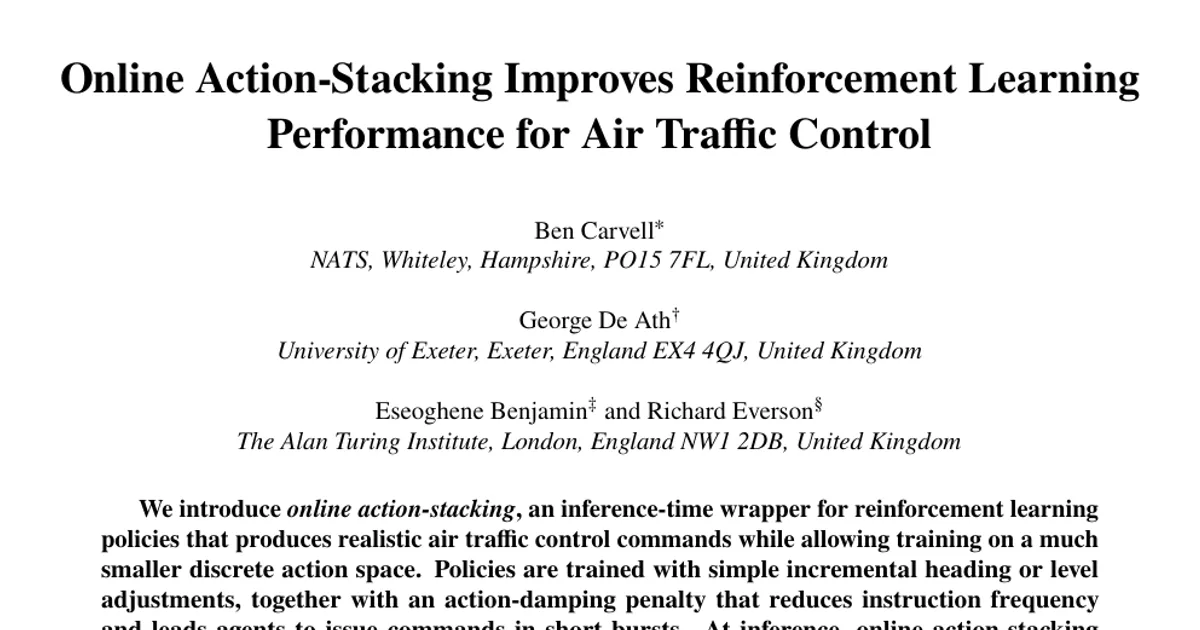 Online Action-Stacking Improves Reinforcement Learning Performance for Air Traffic Control