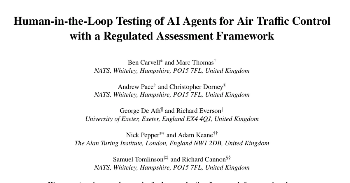Human-in-the-Loop Testing of AI Agents for Air Traffic Control with a Regulated Assessment Framework