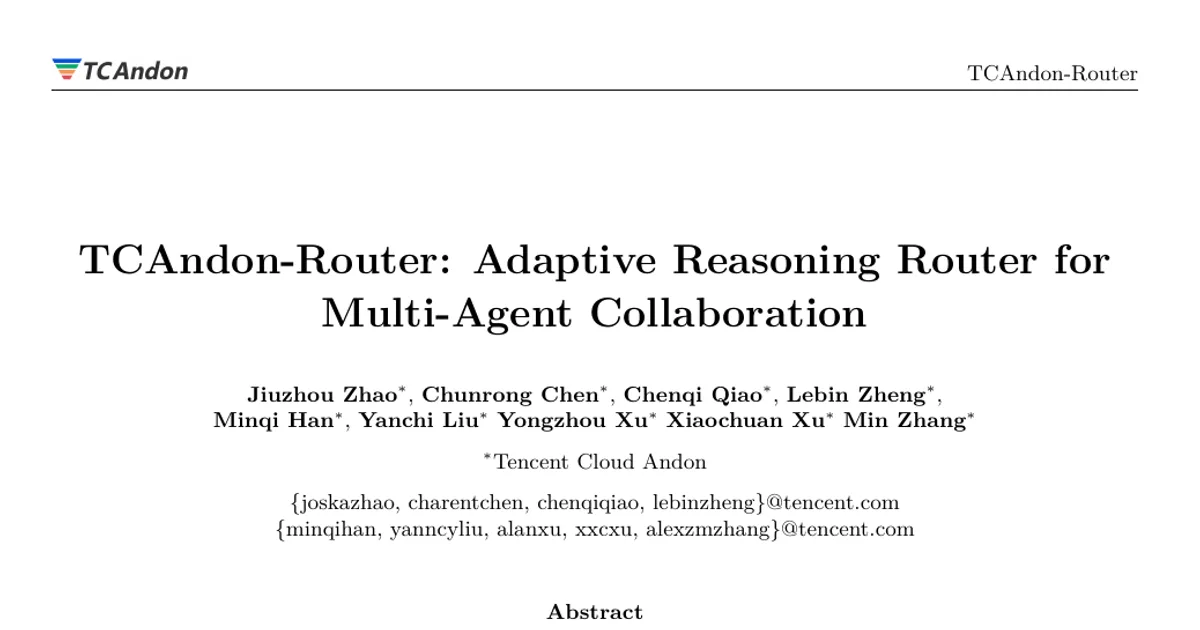 TCAndon-Router: Adaptive Reasoning Router for Multi-Agent Collaboration