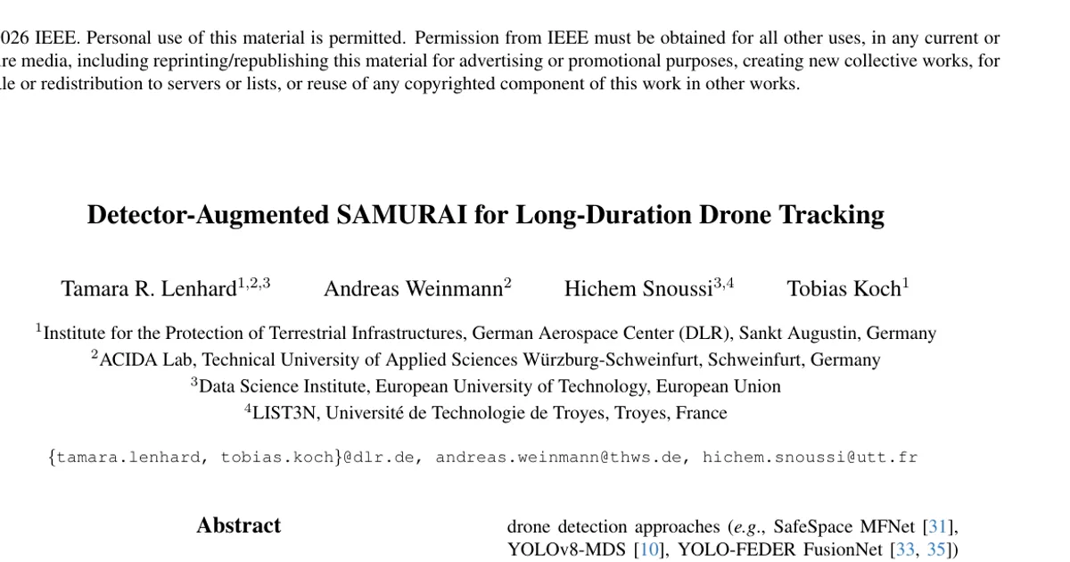 Detector-Augmented SAMURAI for Long-Duration Drone Tracking