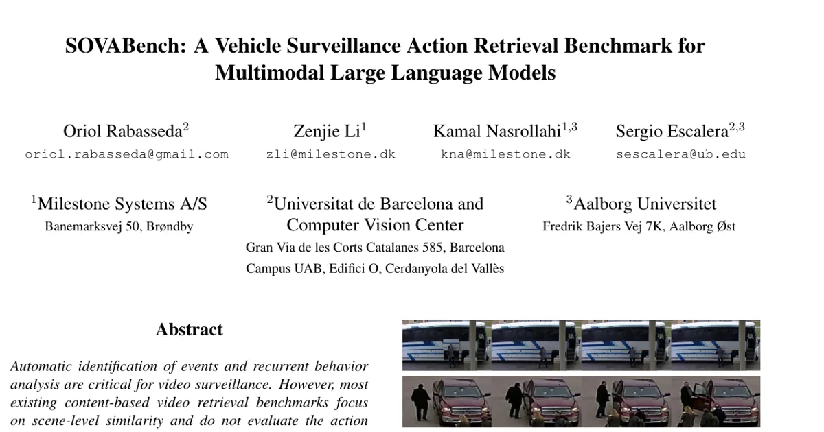SOVABench: A Vehicle Surveillance Action Retrieval Benchmark for Multimodal Large Language Models
