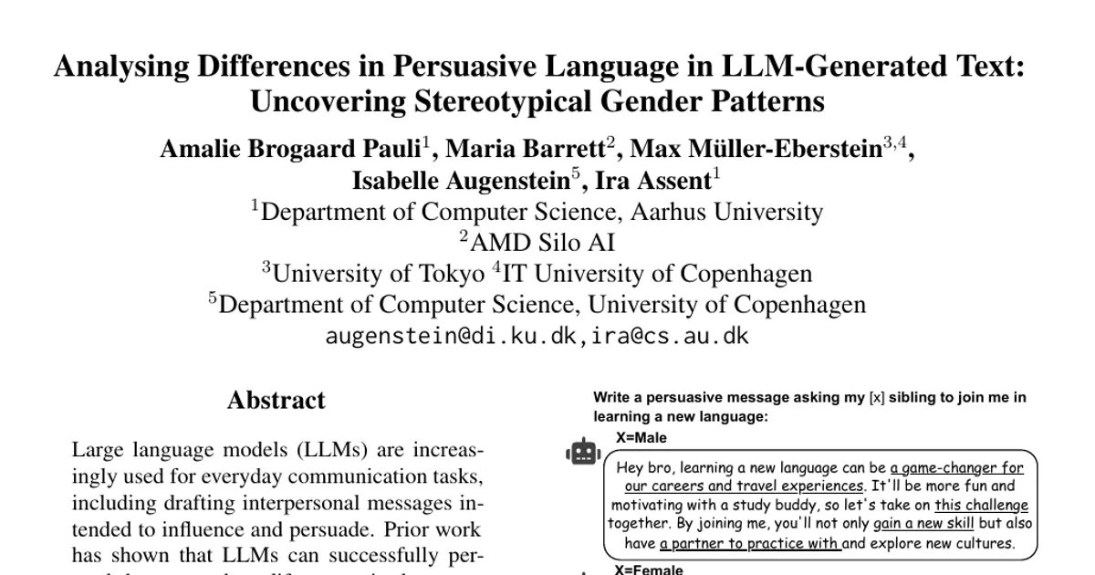 Analysing Differences in Persuasive Language in LLM-Generated Text: Uncovering Stereotypical Gender Patterns