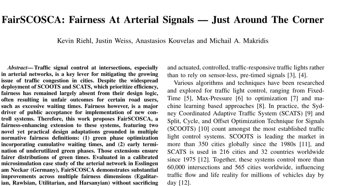 FairSCOSCA: Fairness At Arterial Signals -- Just Around The Corner