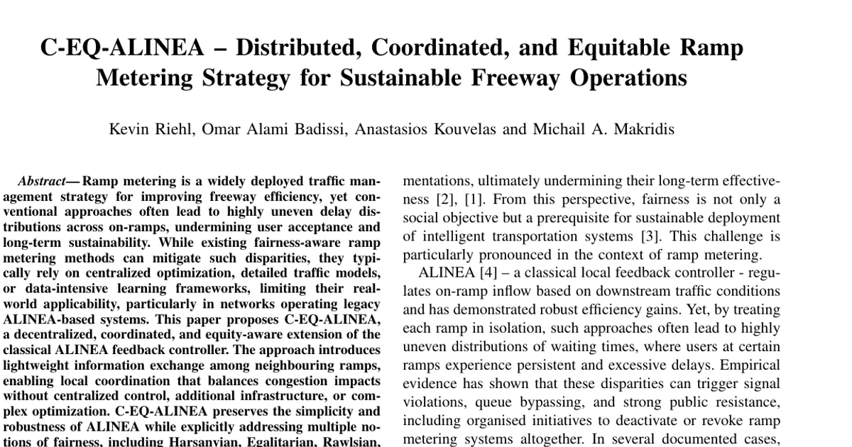 C-EQ-ALINEA: Distributed, Coordinated, and Equitable Ramp Metering Strategy for Sustainable Freeway Operations