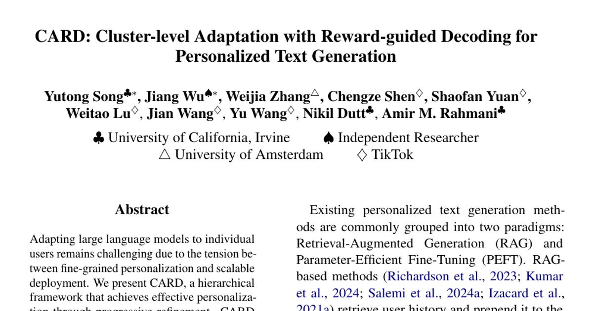 CARD: Cluster-level Adaptation with Reward-guided Decoding for Personalized Text Generation