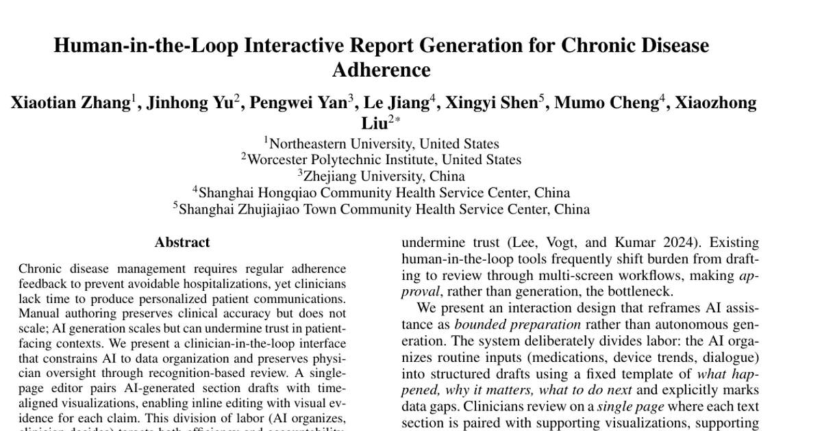 Human-in-the-Loop Interactive Report Generation for Chronic Disease Adherence