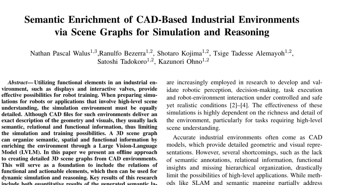 Semantic Enrichment of CAD-Based Industrial Environments via Scene Graphs for Simulation and Reasoning