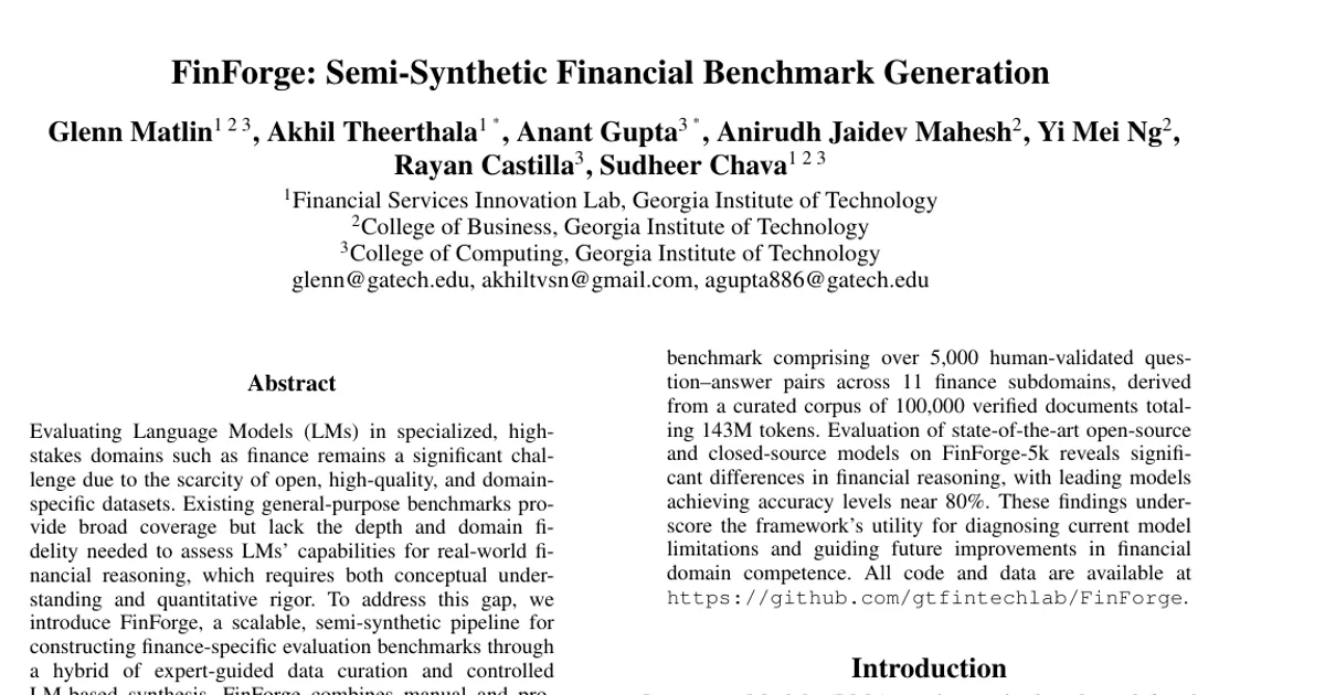 FinForge: Semi-Synthetic Financial Benchmark Generation