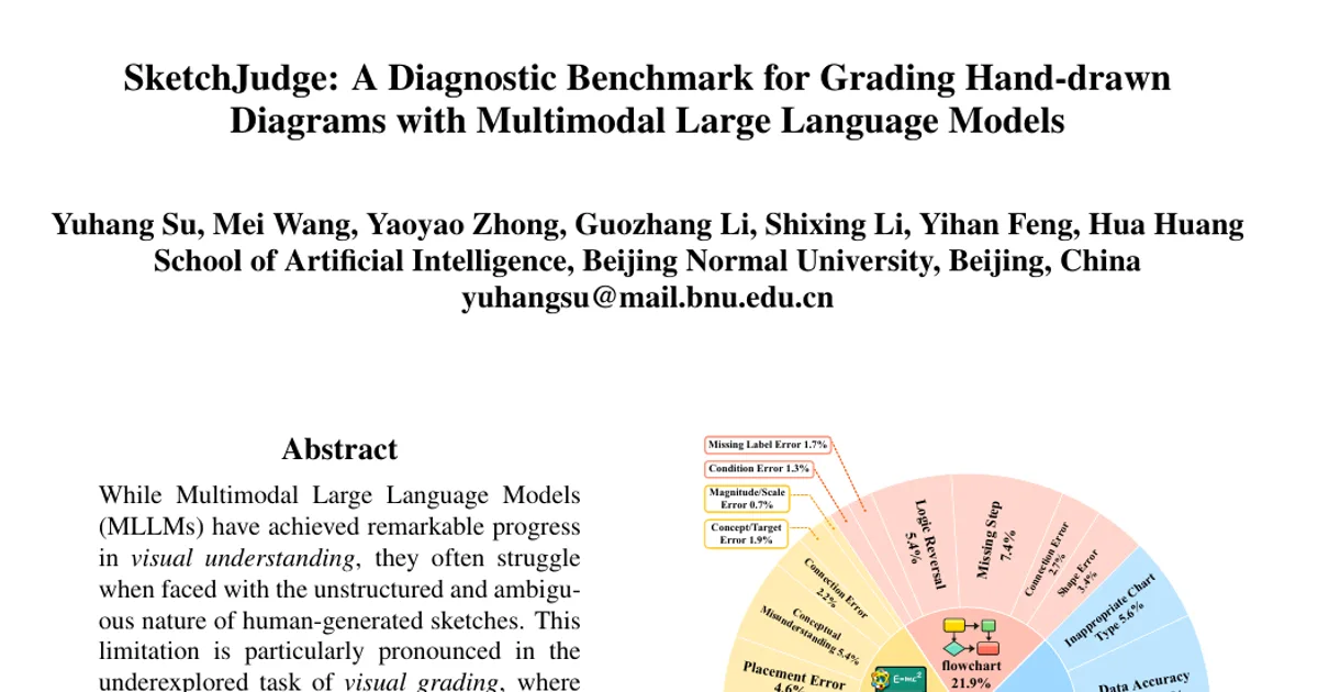 SketchJudge: A Diagnostic Benchmark for Grading Hand-drawn Diagrams with Multimodal Large Language Models
