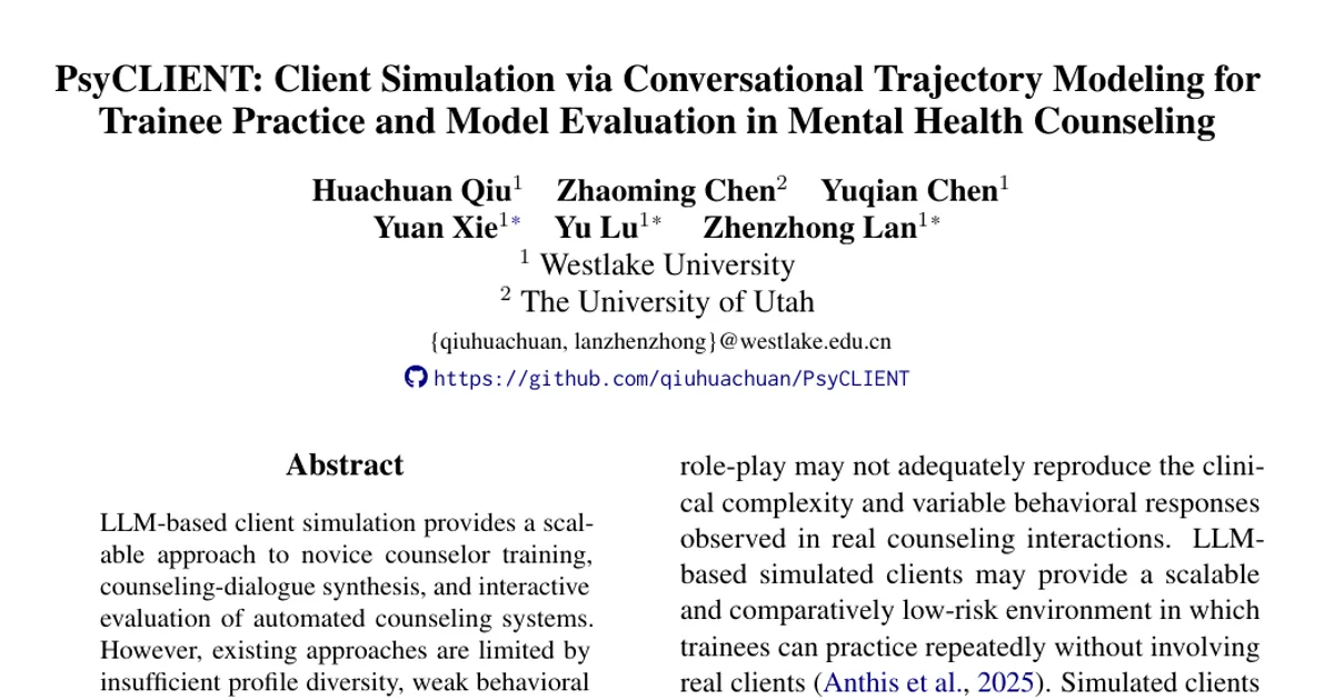 PsyCLIENT: Client Simulation via Conversational Trajectory Modeling for Trainee Practice and Model Evaluation in Mental Health Counseling