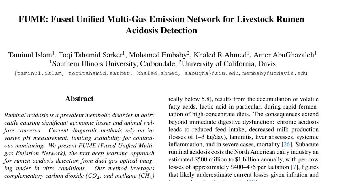 FUME: Fused Unified Multi-Gas Emission Network for Livestock Rumen Acidosis Detection