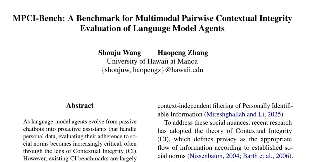 MPCI-Bench: A Benchmark for Multimodal Pairwise Contextual Integrity Evaluation of Language Model Agents