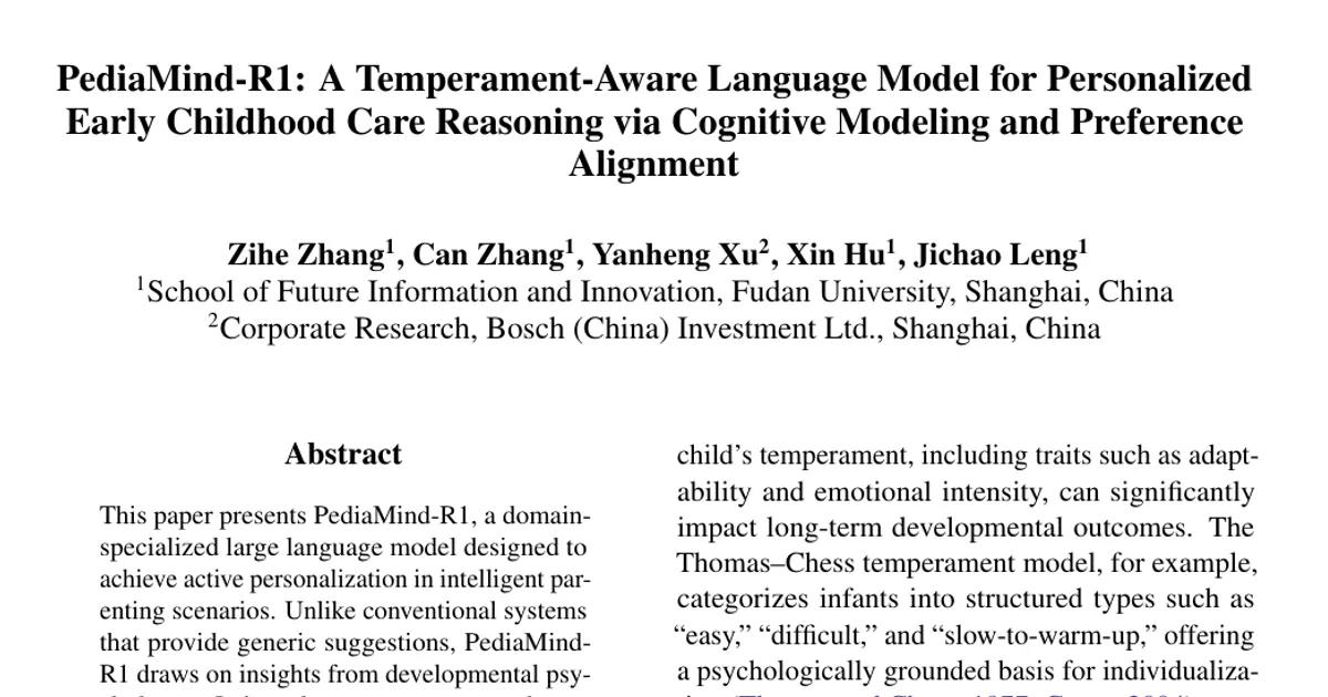 PediaMind-R1: A Temperament-Aware Language Model for Personalized Early Childhood Care Reasoning via Cognitive Modeling and Preference Alignment