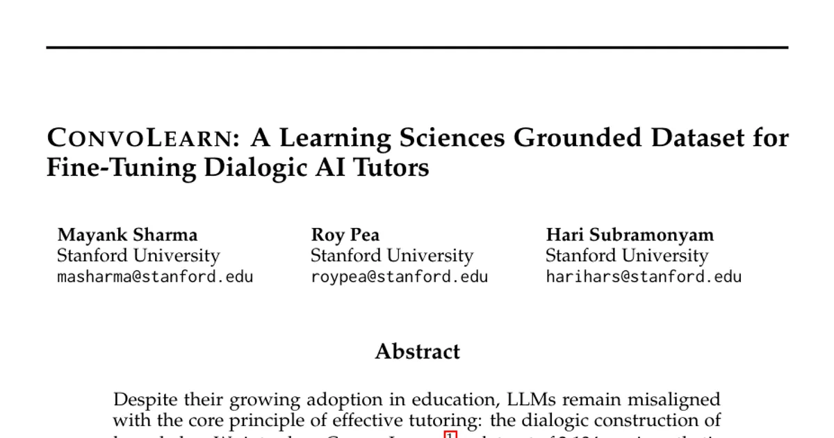 ConvoLearn: A Learning Sciences Grounded Dataset for Fine-Tuning Dialogic AI Tutors