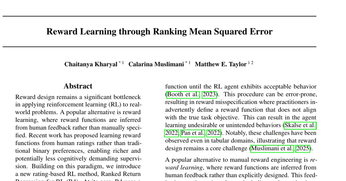 Reward Learning through Ranking Mean Squared Error