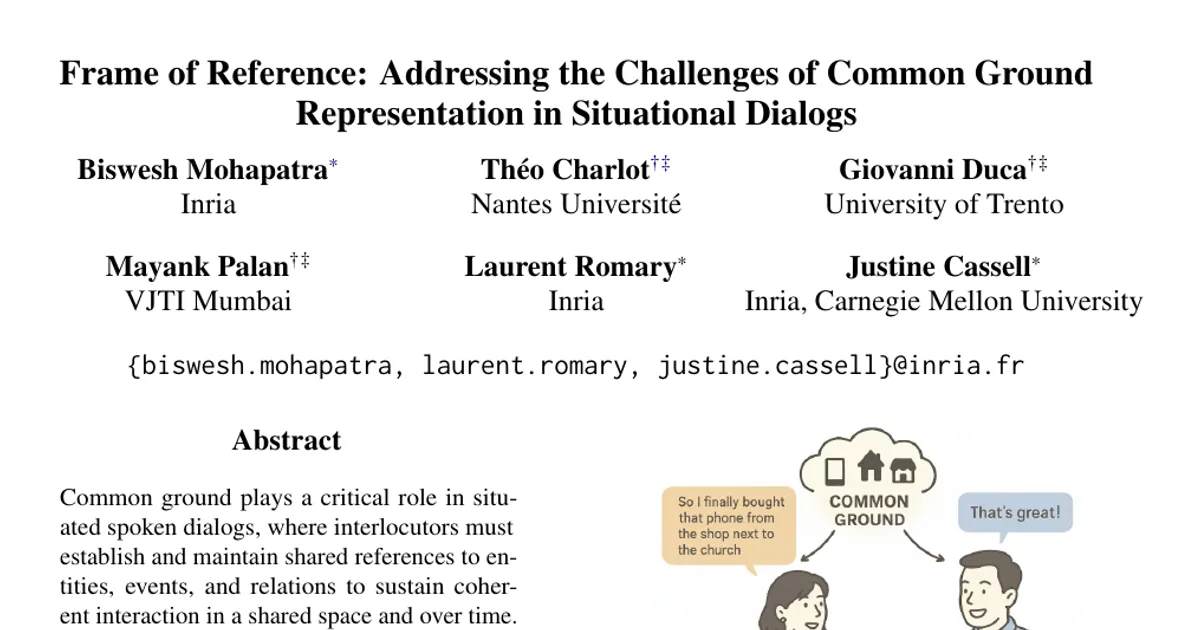 Frame of Reference: Addressing the Challenges of Common Ground Representation in Situational Dialogs