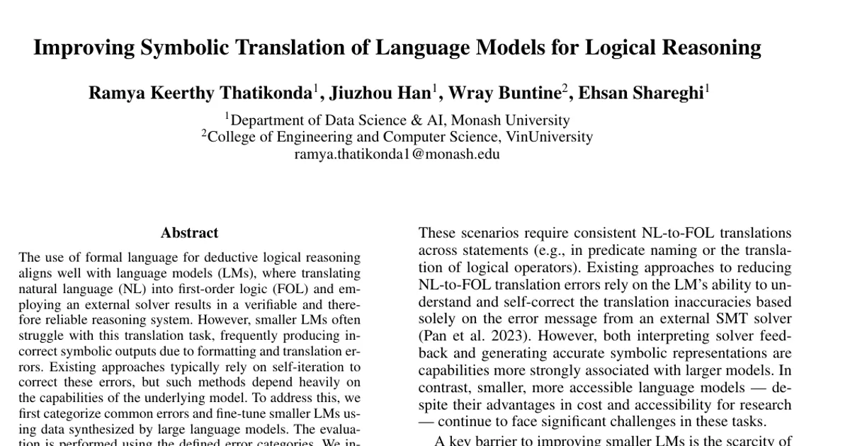 Improving Symbolic Translation of Language Models for Logical Reasoning
