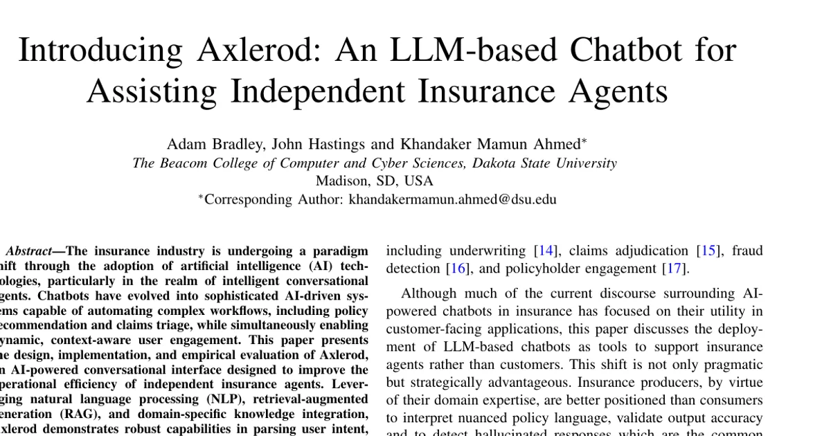 Introducing Axlerod: An LLM-based Chatbot for Assisting Independent Insurance Agents