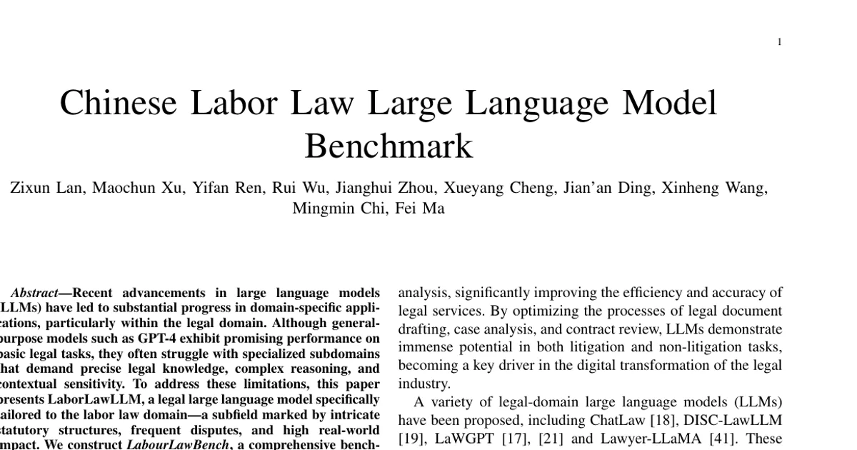 Chinese Labor Law Large Language Model Benchmark