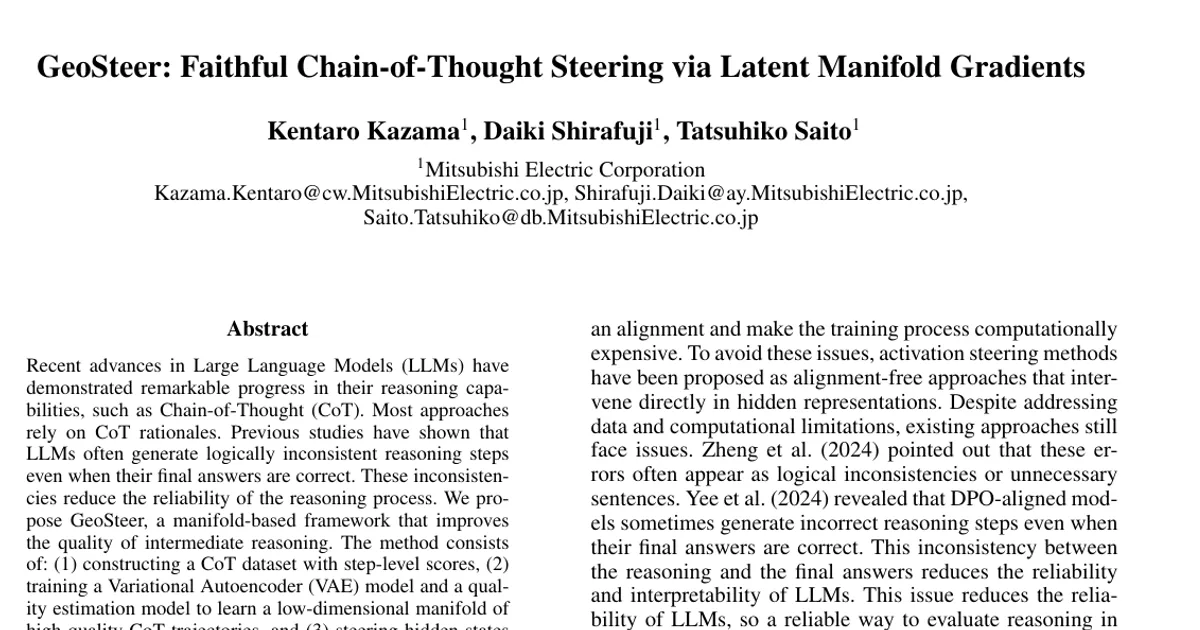 GeoSteer: Faithful Chain-of-Thought Steering via Latent Manifold Gradients