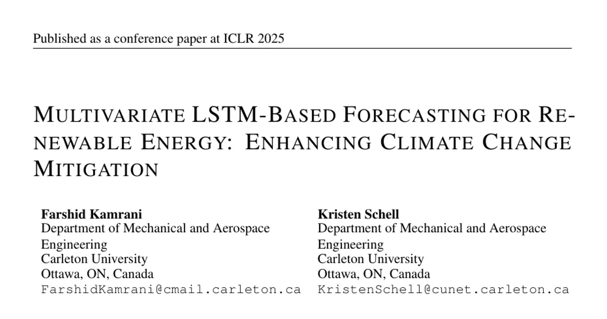 Multivariate LSTM-Based Forecasting for Renewable Energy: Enhancing Climate Change Mitigation