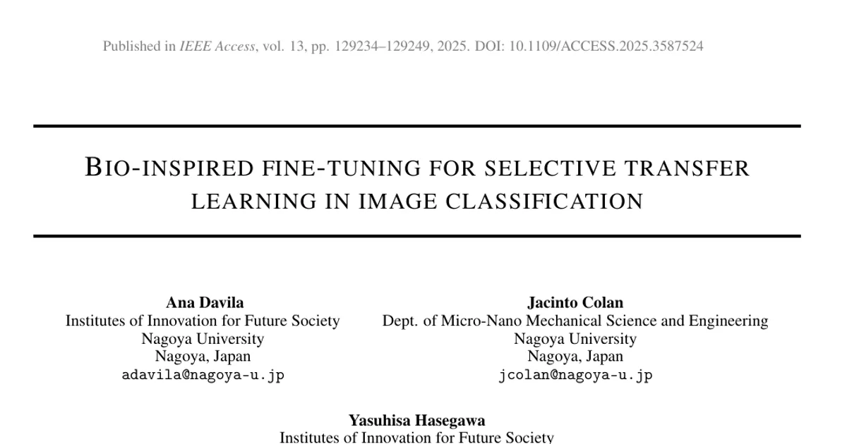 Bio-inspired fine-tuning for selective transfer learning in image classification