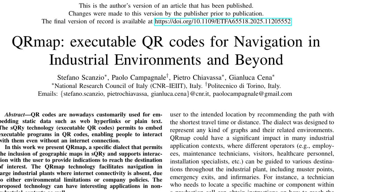 QRmap: executable QR codes for Navigation in Industrial Environments and Beyond
