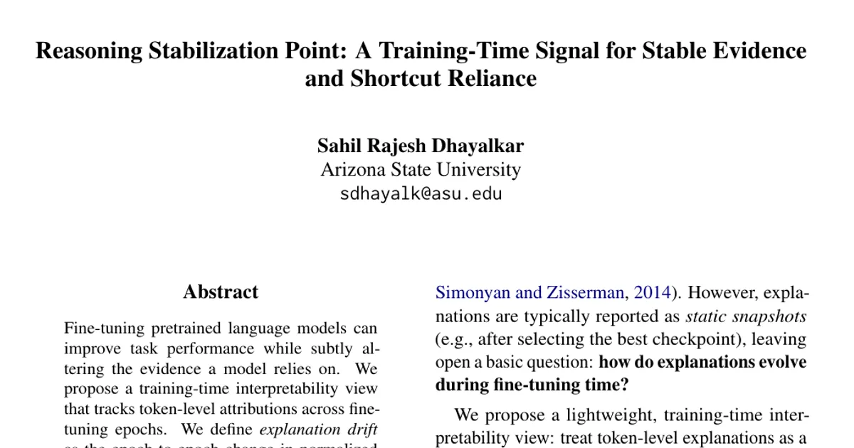 Reasoning Stabilization Point: A Training-Time Signal for Stable Evidence and Shortcut Reliance