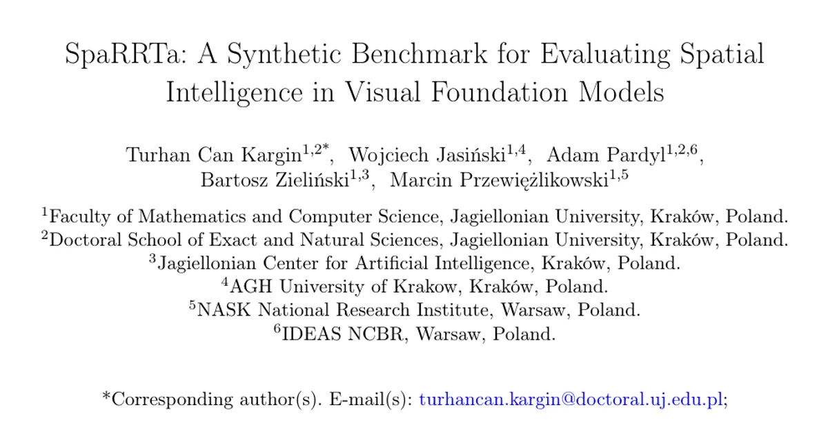 SpaRRTa: A Synthetic Benchmark for Evaluating Spatial Intelligence in Visual Foundation Models