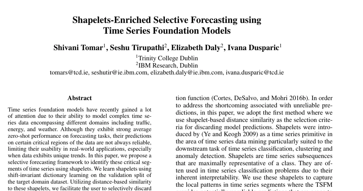 Shapelets-Enriched Selective Forecasting using Time Series Foundation Models