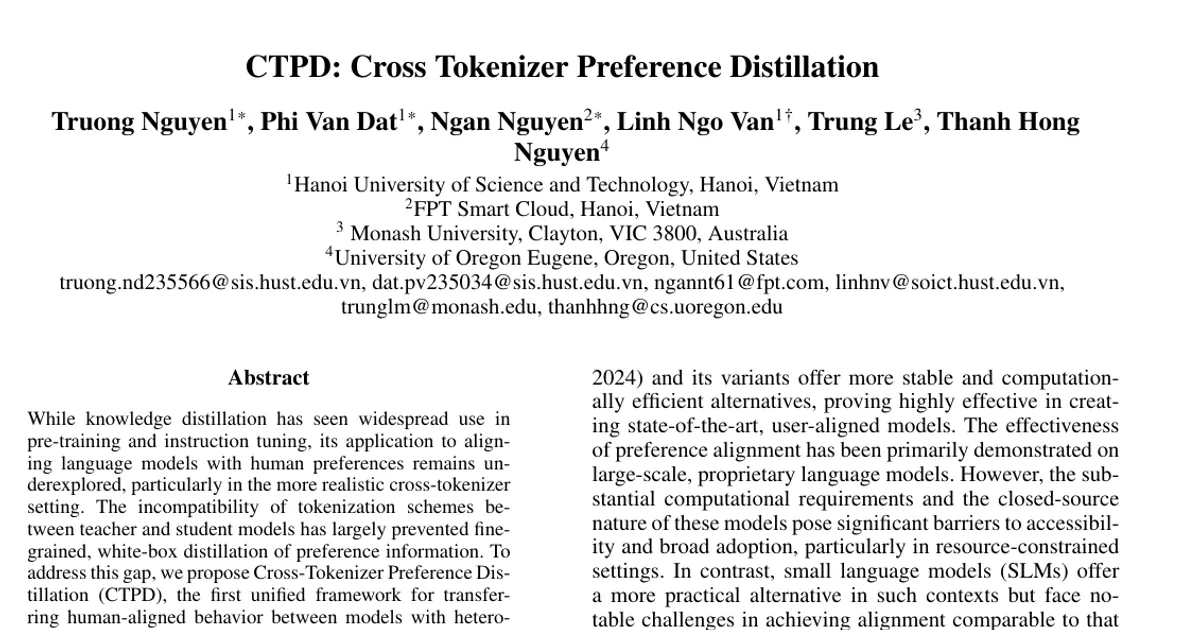 CTPD: Cross Tokenizer Preference Distillation