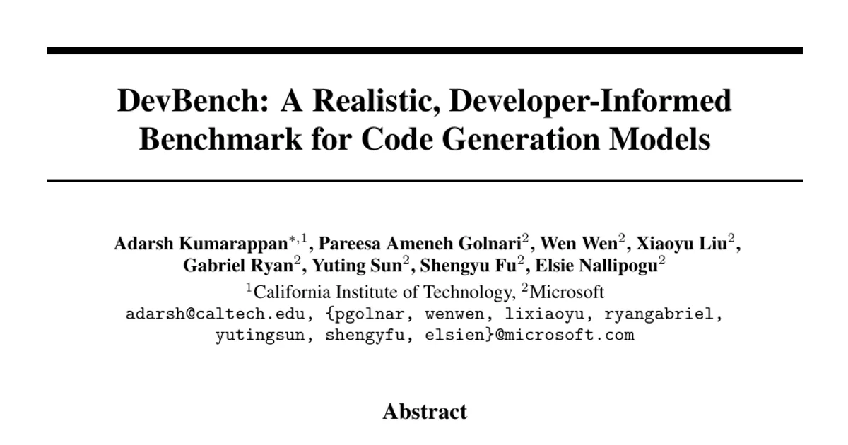DevBench: A Realistic, Developer-Informed Benchmark for Code Generation Models