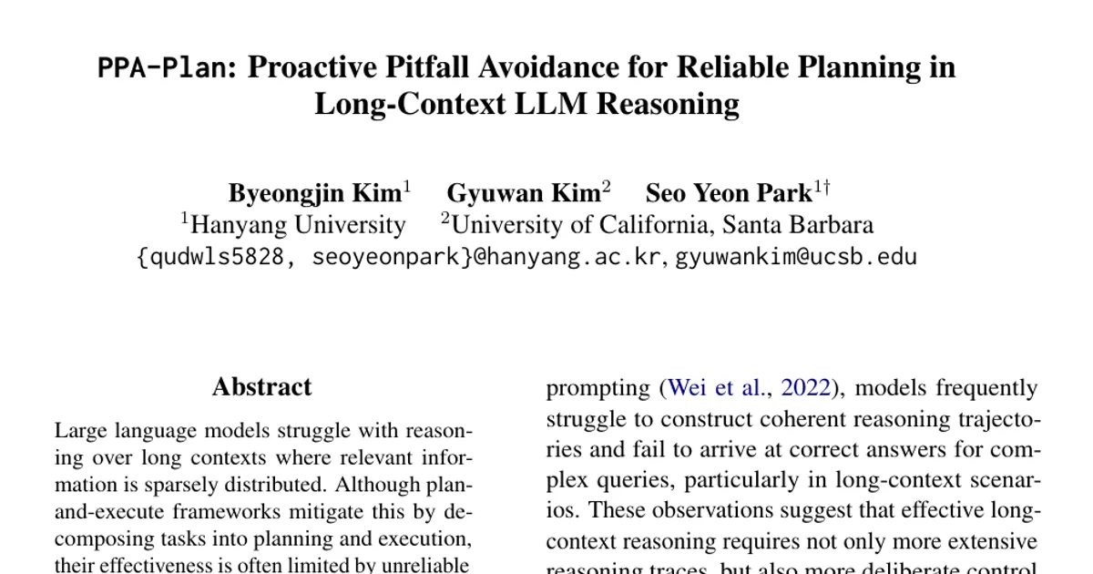 PPA-Plan: Proactive Pitfall Avoidance for Reliable Planning in Long-Context LLM Reasoning